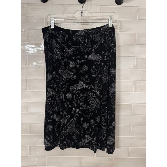 Coldwater Creek Black White Floral A-Line Skirt Pull On Travel Size 1X - Picture 2 of 4